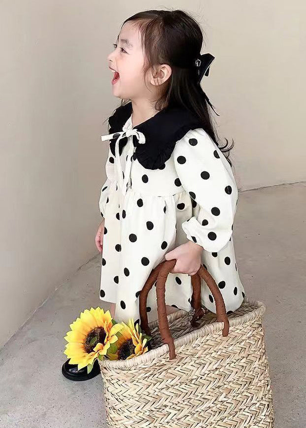Elegant Beige Lace Up Dot Corduroy Girls Dresses Long Sleeve XZ083 FALL-MM-RCTZ-FDGM240618