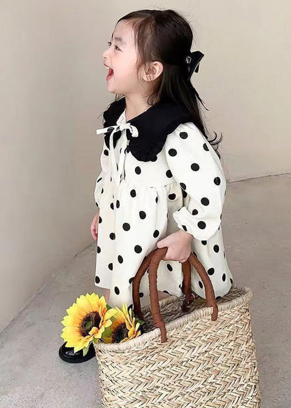 Elegant Beige Lace Up Dot Corduroy Girls Dresses Long Sleeve XZ083 FALL-MM-RCTZ-FDGM240618