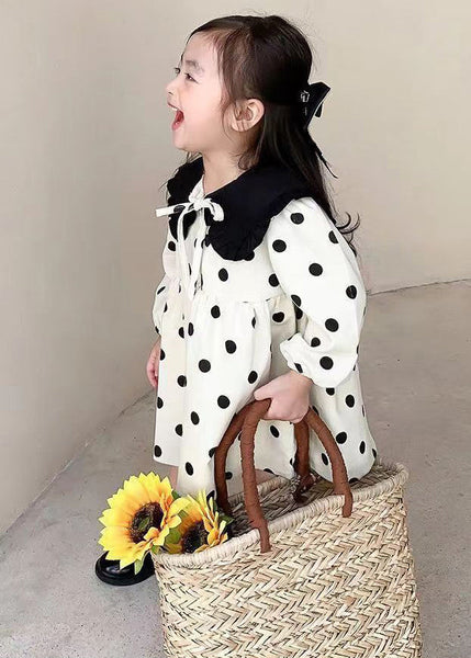 Elegant Beige Lace Up Dot Corduroy Girls Dresses Long Sleeve XZ083 FALL-MM-RCTZ-FDGM240618