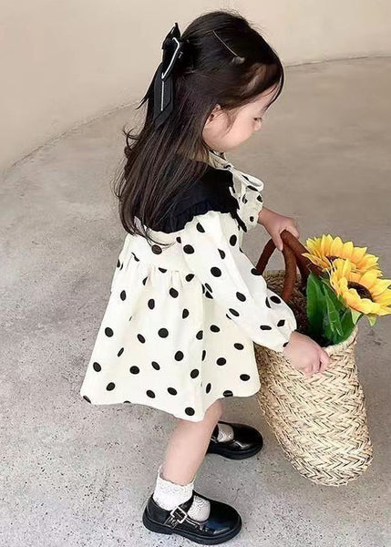 Elegant Beige Lace Up Dot Corduroy Girls Dresses Long Sleeve XZ083 FALL-MM-RCTZ-FDGM240618