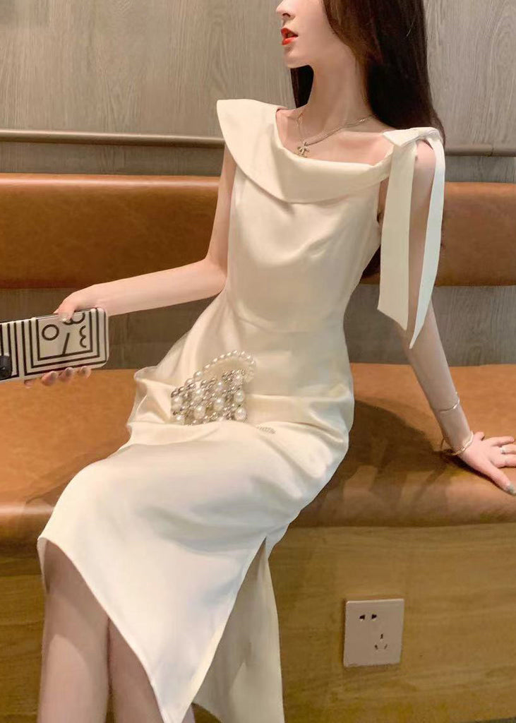 Elegant Beige Lace Up Side Open Cotton Dresses Summer XX011 SH-LF-SDM240611