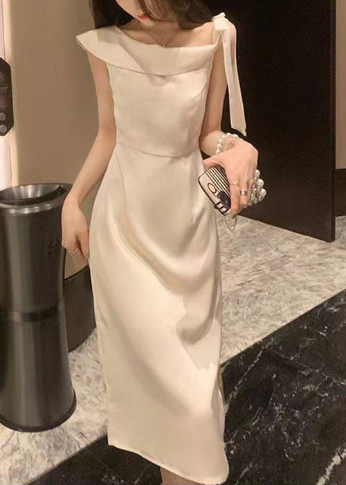 Elegant Beige Lace Up Side Open Cotton Dresses Summer XX011 SH-LF-SDM240611