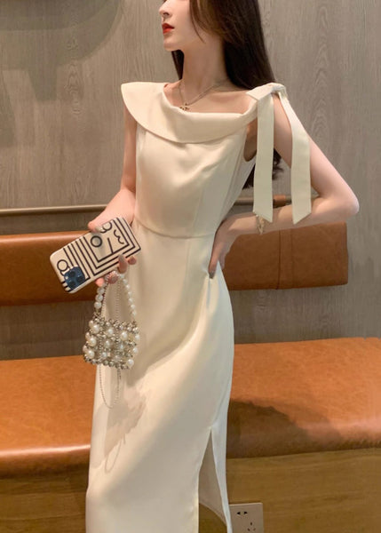 Elegant Beige Lace Up Side Open Cotton Dresses Summer XX011 SH-LF-SDM240611