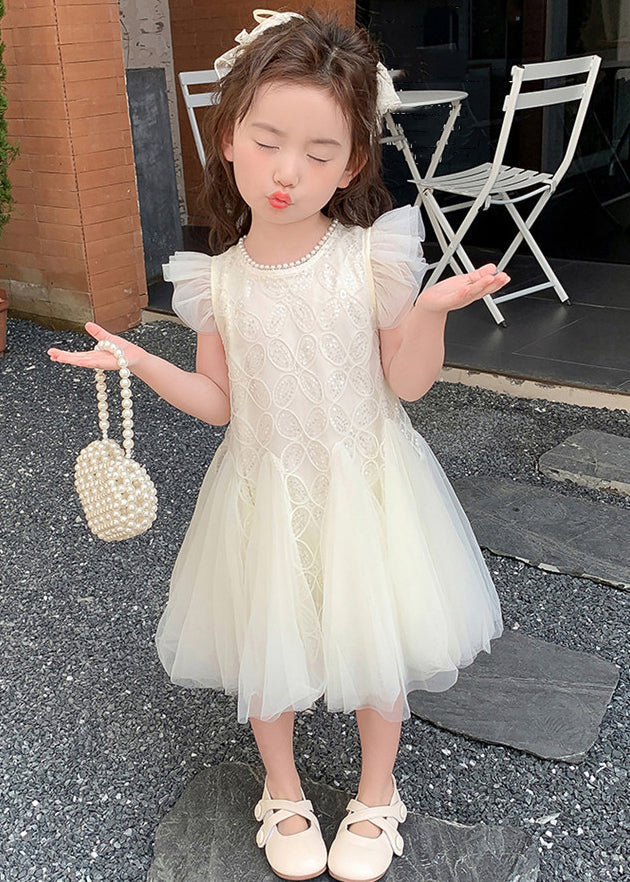 Elegant Beige Pearl Sequins Tulle Girls Dress Summer TT027 WS-JRTZSDGL240817