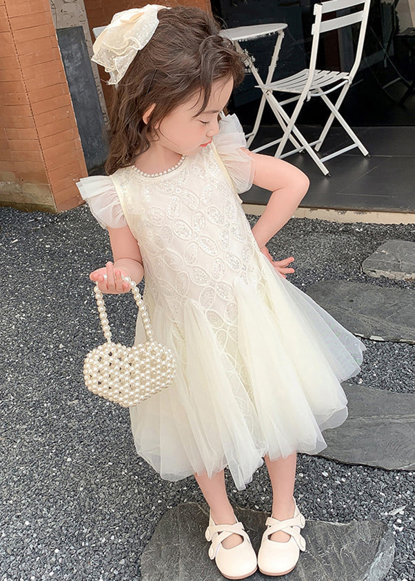 Elegant Beige Pearl Sequins Tulle Girls Dress Summer TT027 WS-JRTZSDGL240817
