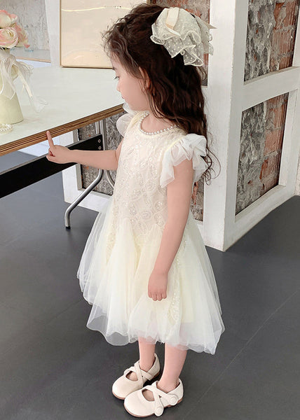 Elegant Beige Pearl Sequins Tulle Girls Dress Summer TT027 WS-JRTZSDGL240817