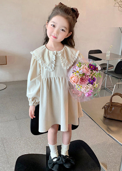 Elegant Beige Peter Pan Collar Solid Cotton Girls Dresses Long Sleeve XZ056 FALL-MM-RCTZ-FDGM240618