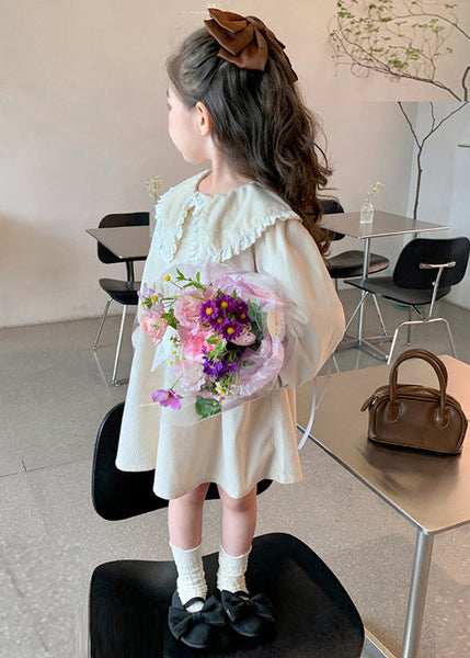 Elegant Beige Peter Pan Collar Solid Cotton Girls Dresses Long Sleeve XZ056 FALL-MM-RCTZ-FDGM240618