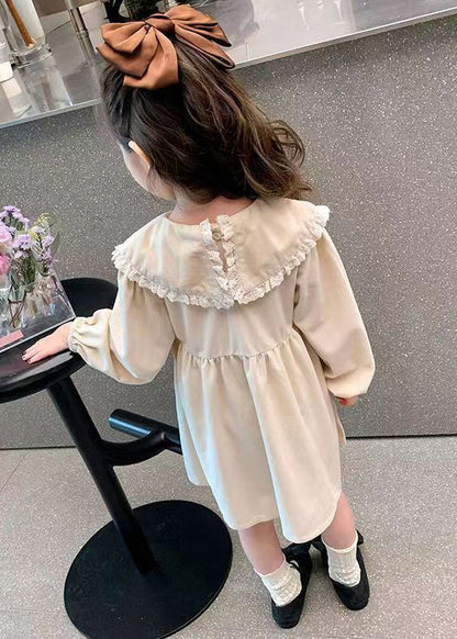 Elegant Beige Peter Pan Collar Solid Cotton Girls Dresses Long Sleeve XZ056 FALL-MM-RCTZ-FDGM240618