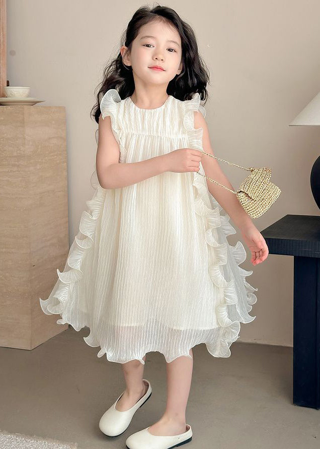 Elegant Beige Ruffled Solid Spandex Girls Dresses Sleeveless TT003 WS-RCTZSDGL240815