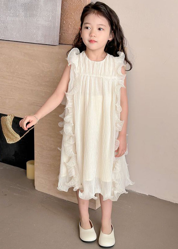 Elegant Beige Ruffled Solid Spandex Girls Dresses Sleeveless TT003 WS-RCTZSDGL240815