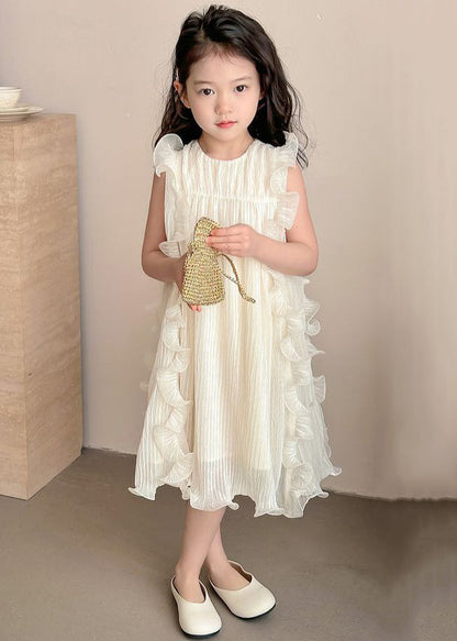 Elegant Beige Ruffled Solid Spandex Girls Dresses Sleeveless TT003 WS-RCTZSDGL240815