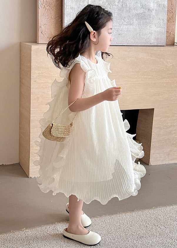 Elegant Beige Ruffled Solid Spandex Girls Dresses Sleeveless TT003 WS-RCTZSDGL240815