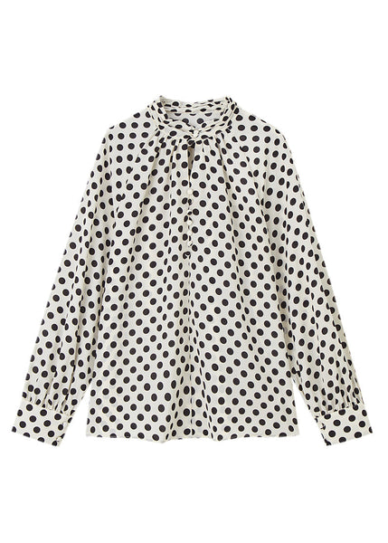Elegant Beige Stand Collar Dot Print Chiffon Shirts Long Sleeve WW008 OL-LTP240812