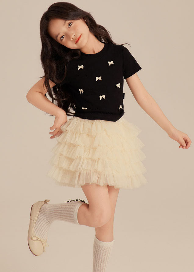 Elegant Black Bow Girls Top And Beach Skirts Two Pieces Set Summer SS1001 MM-RCTZ-TPGIEC240601