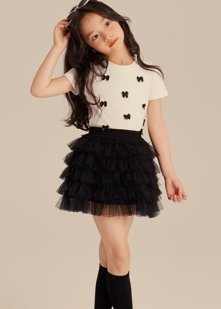 Elegant Black Bow Girls Top And Beach Skirts Two Pieces Set Summer SS1001 MM-RCTZ-TPGIEC240601