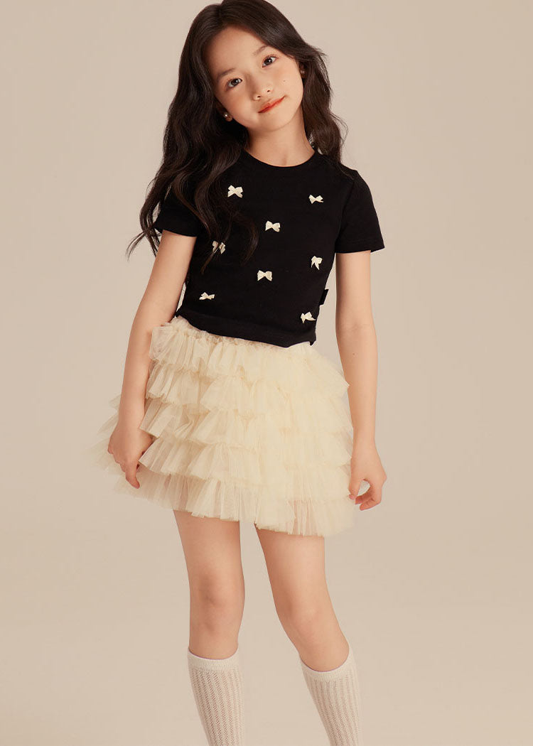 Elegant Black Bow Girls Top And Beach Skirts Two Pieces Set Summer SS1001 MM-RCTZ-TPGIEC240601