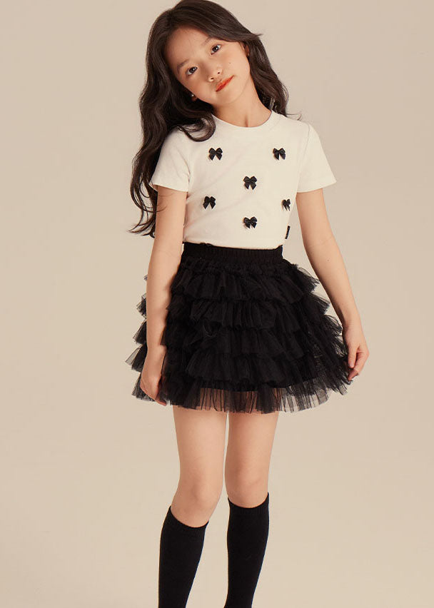 Elegant Black Bow Girls Top And Beach Skirts Two Pieces Set Summer SS1001 MM-RCTZ-TPGIEC240601