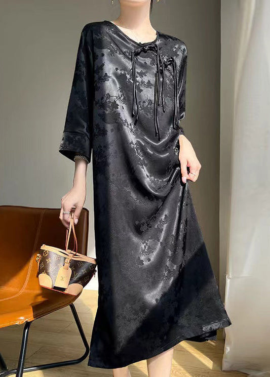 Elegant Black Chinese Button Solid Silk Dresses Fall AB1034 Genistyle Shop