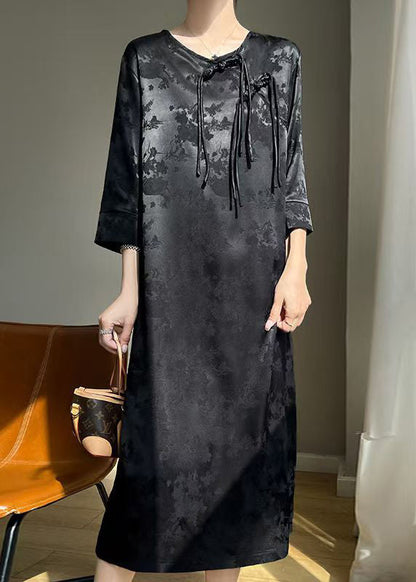 Elegant Black Chinese Button Solid Silk Dresses Fall AB1034 Genistyle Shop