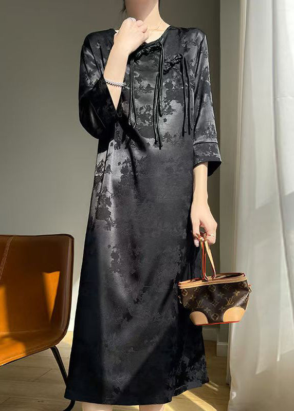 Elegant Black Chinese Button Solid Silk Dresses Fall AB1034 Genistyle Shop