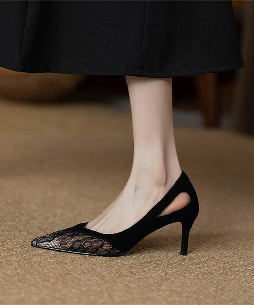 Elegant Black Hollow Out Lace Pointed Toe Stiletto High Heels RT1011 Ada Fashion