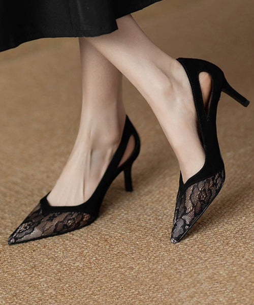 Elegant Black Hollow Out Lace Pointed Toe Stiletto High Heels RT1011 Ada Fashion
