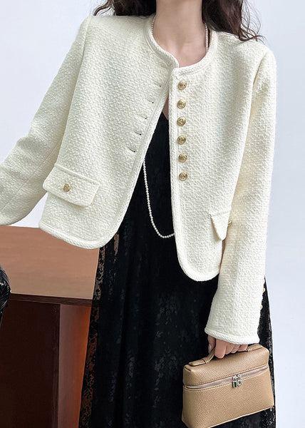 Elegant Black O-Neck Button Woolen Coat Long Sleeve QE061 HS-CTS240925