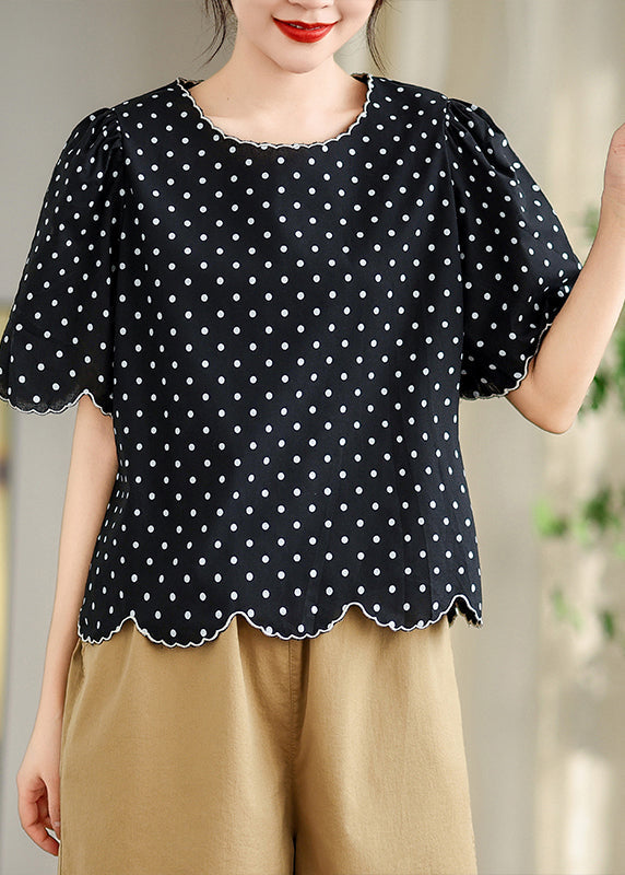 Elegant Black O-Neck Print Shirts Summer AP034 GK-STP240718