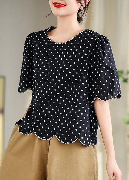 Elegant Black O-Neck Print Shirts Summer AP034 GK-STP240718