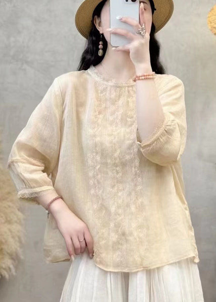 Shirt Black Linen Patchwork Eyelash Tops Oversized Elegant FashionChic