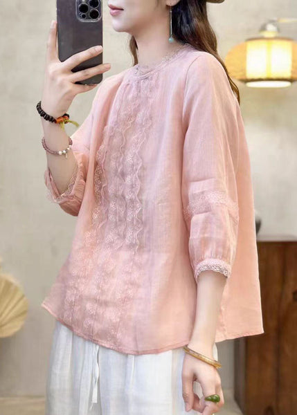 Shirt Black Linen Patchwork Eyelash Tops Oversized Elegant FashionChic