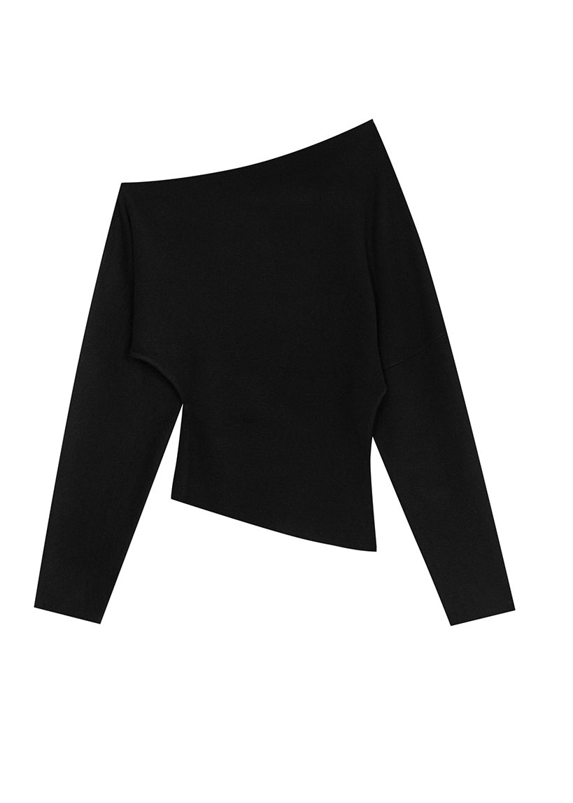 Elegant Black Slash Neck Woolen Sweaters Batwing Sleeve WE001 HS-NTP241028