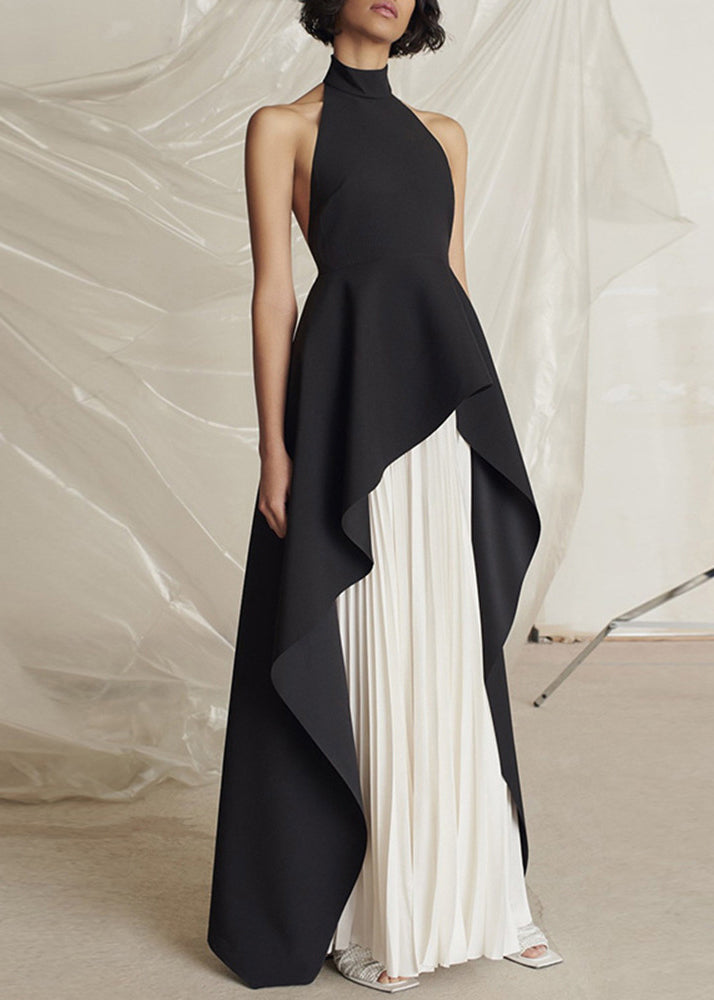 Elegant Black Turtleneck Asymmetrical Patchwork Maxi Vestidos Dresses Sleeveless ZL083 SH-LF-SDL240621