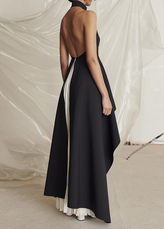 Elegant Black Turtleneck Asymmetrical Patchwork Maxi Vestidos Dresses Sleeveless ZL083 SH-LF-SDL240621