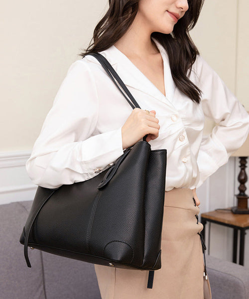 Elegant Black Zippered Faux Leather Tote Handbag UU1085 Bag-BGS240527