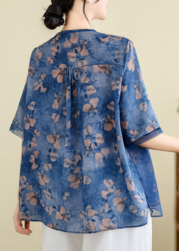 Elegant Blue Embroidered Floral T Shirts Summer AP023 GK-STP240718