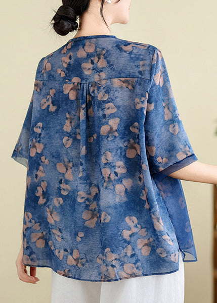 Elegant Blue Embroidered Floral T Shirts Summer AP023 GK-STP240718