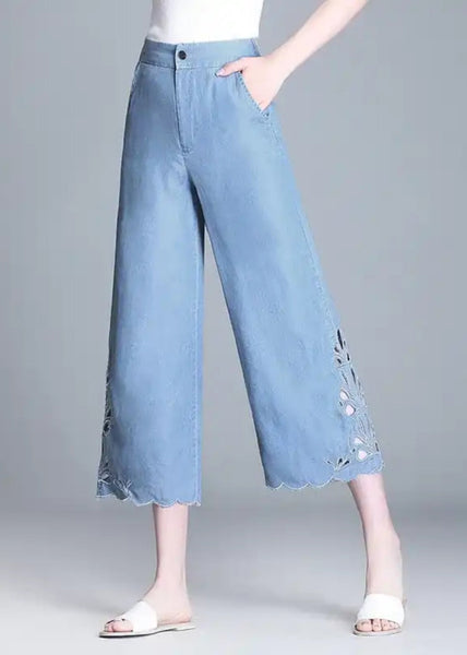 High Elegant Hollow Summer Crop Out Waist Blue Jeans FashionChic