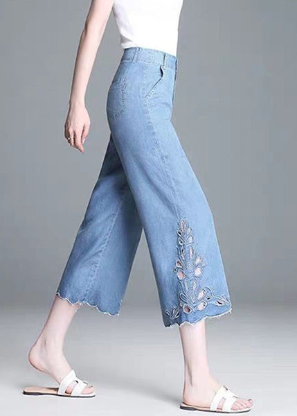 High Elegant Hollow Summer Crop Out Waist Blue Jeans FashionChic