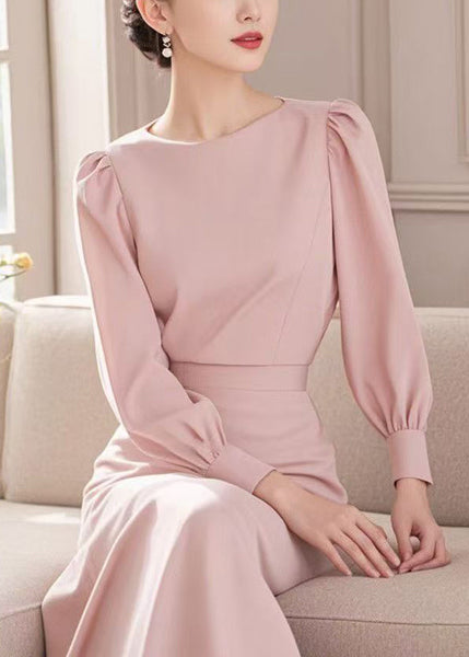 Dress Spring High Elegant Cotton O Blue Neck Waist Long FashionChic