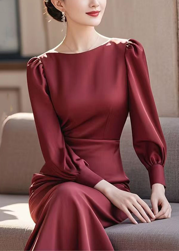 Dress Spring High Elegant Cotton O Blue Neck Waist Long FashionChic