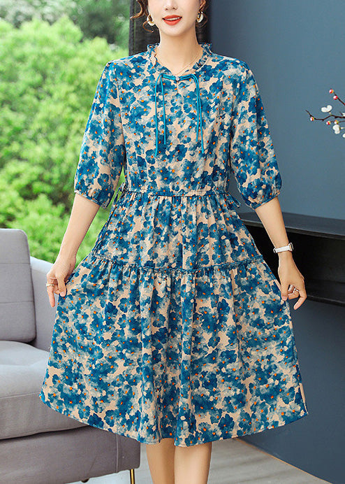 Ruffled Elegant Summer Blue Dresses Tunic Print FashionChic