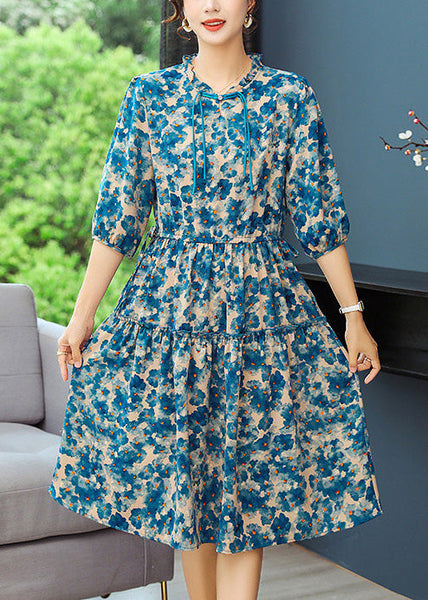 Ruffled Elegant Summer Blue Dresses Tunic Print FashionChic