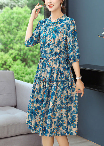 Ruffled Elegant Summer Blue Dresses Tunic Print FashionChic