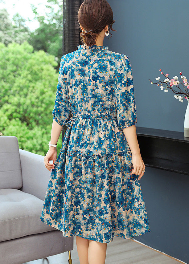 Ruffled Elegant Summer Blue Dresses Tunic Print FashionChic