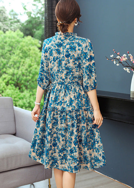 Ruffled Elegant Summer Blue Dresses Tunic Print FashionChic