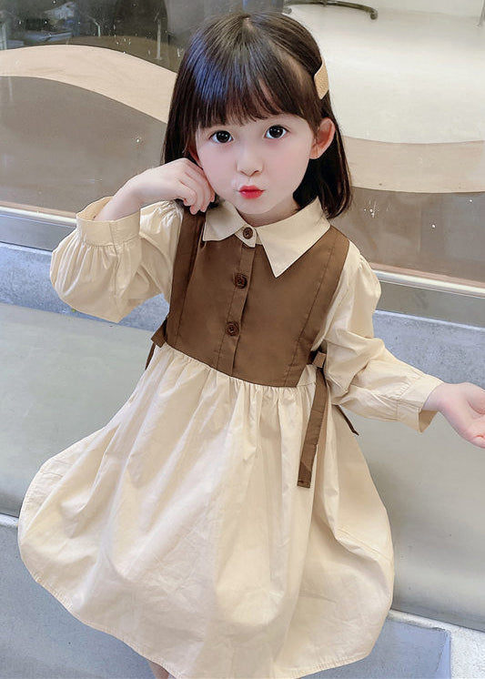 Elegant Brown Peter Pan Collar Button Cotton Girls Dresses Long Sleeve XZ090 FALL-MM-RCTZ-FDGL240618