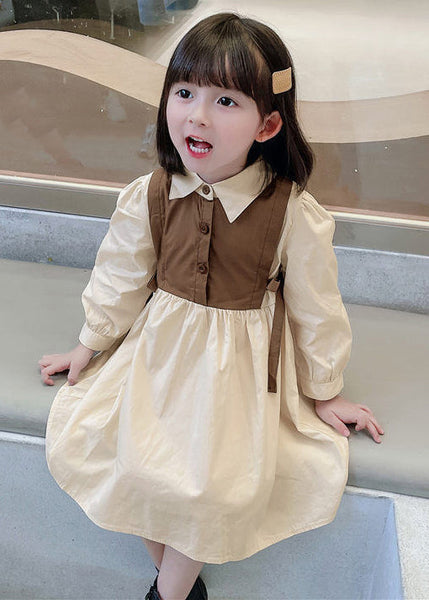 Elegant Brown Peter Pan Collar Button Cotton Girls Dresses Long Sleeve XZ090 FALL-MM-RCTZ-FDGL240618