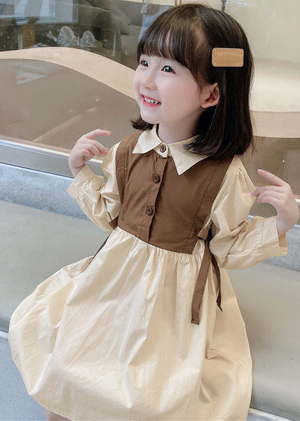 Elegant Brown Peter Pan Collar Button Cotton Girls Dresses Long Sleeve XZ090 FALL-MM-RCTZ-FDGL240618